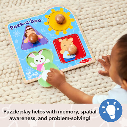 Melissa & Doug Ms. Rachel Wooden Peek-a-Boo Jumbo Peg Puzzle | Learning Toy for Kids | Age 1+ - FSC Certified