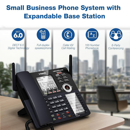 VTech AM18447 Main Console 4-Line Small Business Phone System - Expandable to 10 Stations, Digital Answering Machine, Auto Attendant, Intercom & Custom Music on Hold, Black