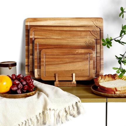 TJ POP Acacia Wood Chopping Board Set of 4, Wooden Chopping Boards with Food Symbols for Kitchen, Charcuterie Board for Meat, Vegetables, Fruits, Cheese