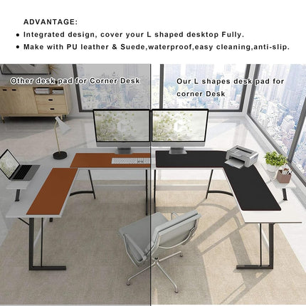 ZORESYN L-Shaped Gaming Desk Mat Mouse pad, Computer Corner Desk Pad, 137x140x40cm Home Office Writing Desk Pad, Large Waterproof PU Leather Corner Mousepad - Black