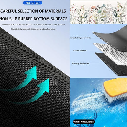 Cute Wild Flower Desk Mat, Boho Aesthetic XL Large Extended Gaming Mouse Pad Desk Pad with Stitched Edges 31.5x11.8 in, Computer Laptop Mousepad Keyboard and Mouse Mat for Women Office Desk Decor