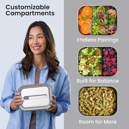 Bentgo Stainless - Leak-Proof Bento-Style Lunch Box with Removable Divider - Airtight Lid, Sustainable 5 Cup Capacity, Odor & Stain Resistant for On-the-Go Eating for Adults & Teens (Stainless Steel)