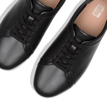 Fitflop Women's Rally Trainers - Soft Leather Tennis Sneakers - Comfortable, Lightweight with Natural Arch Support - Black - 4 UK