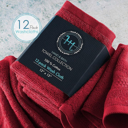 Hearth & Harbor 100% Ring Spun Cotton Washcloths 12 Pack - Washcloth for body and face, High Absorbent and Soft 33x33 cm Body Wash Cloth, Quick Dry - Black Washcloths