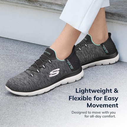 Skechers BOBS Women's Hands Free Slip Ins Summits Dazzling Haze Sneaker, Black/Turquoise, 7 UK