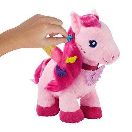 Mattel Barbie A Touch of Magic Stuffed Animals, Walk & Flutter Pegasus Plush, 11-inch Walking Plushie with Hair Accessories and Sound Feature, HPJ50