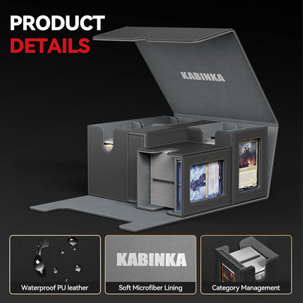 Kabinka Deck Box for MTG Commander Display, 5 in 1 Trading Card Storage Box Fits 400+ Double-sleeved Cards, Removable Deck Case for TCG/Sports Cards with Dice Tray, 4 Magnetic Card Holders (Black)