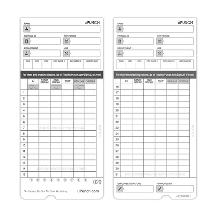 50 uPunch Time Cards for HN4000…