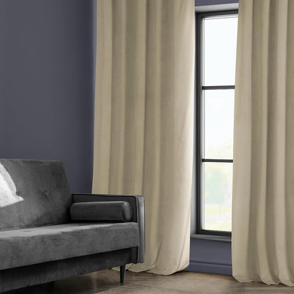 HPD Half Price Drapes Heritage Plush Velvet Curtains 108 Inches Long Room Darkening Curtains for Bedroom & Living Room 50W x 108L, (1 Panel), Light Beige