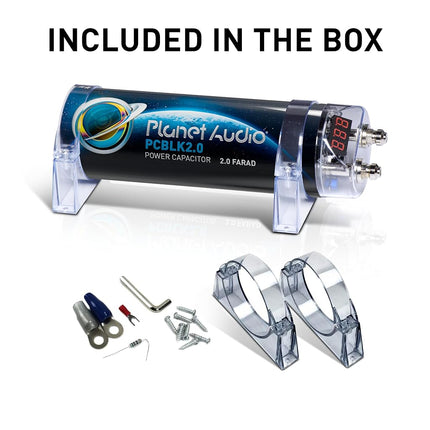 Planet Audio PCBLK2.0 – 2 Farad Car Capacitor For Energy Storage To Enhance Bass Demand From Audio System