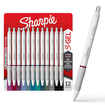 Sharpie S-Gel | Gel Pens for Writing | Medium Point (0.7mm) | Assorted Ink Colours | White Pearl Barrels | 12 Count