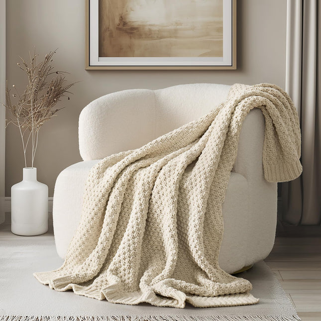 EVERGRACE Chunky Chenille Knit Throw Blanket for C