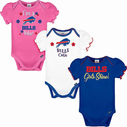 Gerber Baby Girl's NFL 3 Pack Short Sleeve Onesie Bodysuit, Team Color, 18 Months