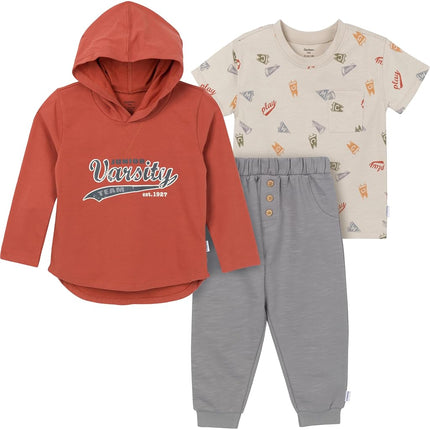 Gerber boys Toddler Boys' 3-piece Top, Hooded Top and Jogger SetToddler Boys' 3-Piece Top, Hooded Top and Jogger Set, Grey, 4T