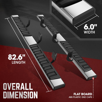 DNA MOTORING 6 Inch Wide Flat Running Boards Side Step Bars Compatible with 1999-2016 Ford F250 SD F350 SD F450 SD Super Crew Cab, STEPB-A-0018