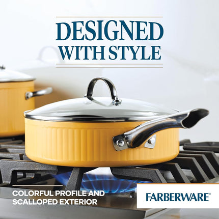 Sartén antiadherente Farberware Style con tapa, apta para lavavajillas, 2.8 litros - Amarillo