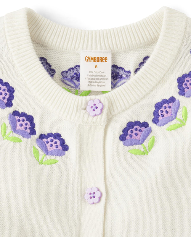 Gymboree Girls' and Toddler Long Sleeve Cardigan Button Up Sweater, Bunny Tail Lavendar, 18-24 Months
