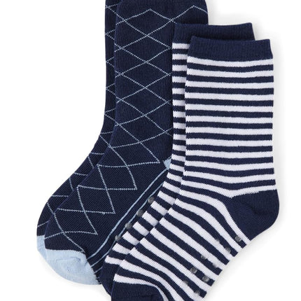 Gymboree Boys' and Toddler Crew Socks, Navy/Heather Grey- 2 Pack, 6-8