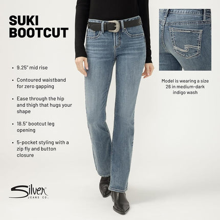 Silver Jeans Juniors Suki Medium Wash Curvy Bootcut Jean, Indigo, 25x34