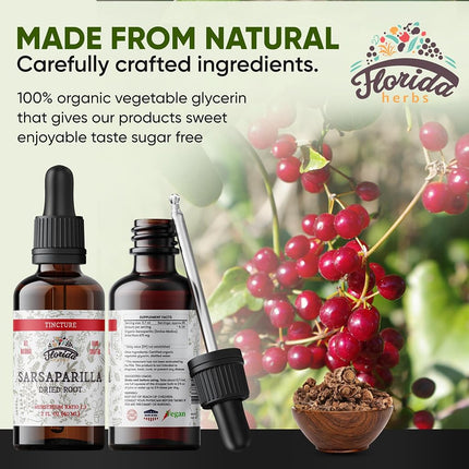 Sarsaparilla Tincture, Organic Sarsaparilla Extract (Smilax Medica) Dried Root, Non-GMO in Cold-Pressed Organic Vegetable Glycerin 2 oz, 670 mg