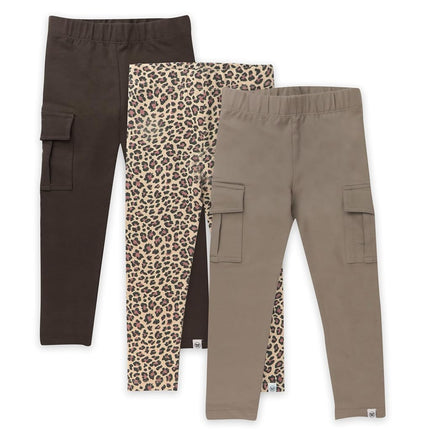 HonestBaby Multipack Leggings Skinny, Flare and Cargo Pants Organic Cotton for Infant Baby Girls, Toddlers, Little Kids, Cheetah, Newborn