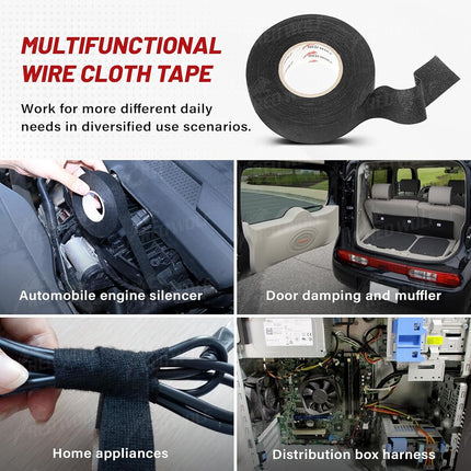 RED Wolf Wire Harness Tape 1'' 50 FT High Temp Wiring Loom Harness Self-Adhesive Felt Cloth Electrical Tape for Automotive Engine Electrical No Residue Fabric Insulated Black 5 Rolls RWF-JB02-1243-5P