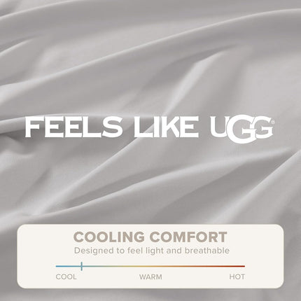 UGG 20929 Alahna Twin XL Bed Sheets and Pillowcases 3-Piece Set Sleep in Luxury Machine Washable Deep Pockets Wrinkle-Resistant Silky Cooling Technology for All-Season Comfort, Twin XL, Stone