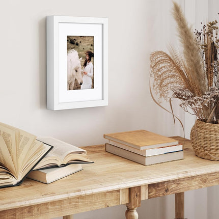 Americanflat 8x10 Picture Frame with Shatter-Resistant Glass - Use as 5x7 Frame with Mat or Display 8x10 Photo Without Mat - Soho Collection - Deep Molding Picture Frames for Tabletop or Wall - White