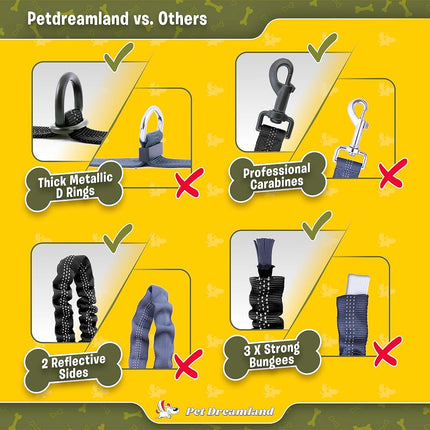 Pet Dreamland Hands Free Dog Leash for Running, Walking, Hiking, Cycling and Training. Bungee Harness, Adjustable Waist Belt, Single or Double Handle, Reflective Stitching. Small, Medium, Large Dogs