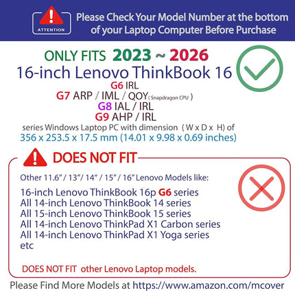 mCover Case ONLY Compatible for 2023-2026 16" Lenovo ThinkBook 16 G6 / G7 / G8 / G9 Series Windows Notebook PC(NOT Fitting Any Other Lenovo Models)- Green