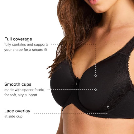 Wacoal Women's Retro Chic Full Figure Contour Underwire Bra, Black, 38DD