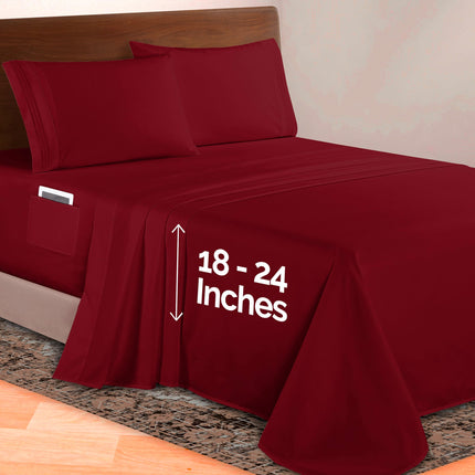 Elegant Comfort Luxurious 1500 Premium Hotel Quality Microfiber 4-Piece Sheet Set, 18-24 Inches Deep - Extra Deep Pocket Sheets - Ultra Soft 4PC Deep Pocket Sheets, King, Burgundy
