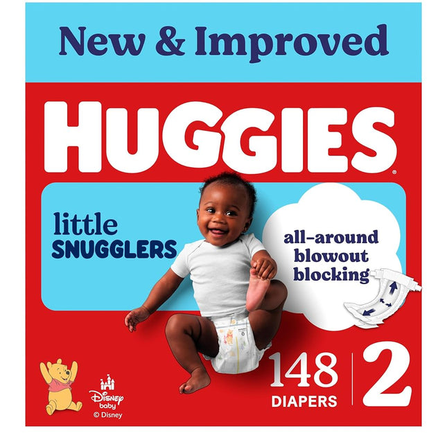 Huggies Size 2 Diapers, Little Snugglers Baby Diapers, Size 2 (12-18 lbs), 148 Count, Packaging May Vary