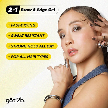 got2b Glued 2-in-1 Brow Gel & Edge Control, 0.54 Fl Oz, Strong Hold Styling Eyebrow Gel and Hair Mascara for Flyaways and Frizz with Castor Oil, Sweat-Resistant with Quick Dry, Clear Finish
