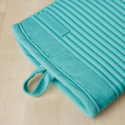 KitchenAid Ribbed Soft Silicone Oven Mitt Set, 7"x13", Aqua Sky