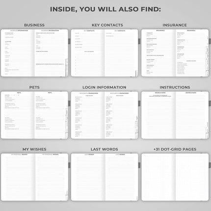 Clever Fox End of Life Planner, When I Die Organizer 8.5”x11” Gray