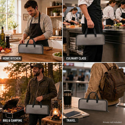 QEES Knife Roll,Heavy Duty Knife Bag,Waxed Canvas knife Case with 4 Slots For Knives & Kitchen Tools,Chef Knife Bag With Handle.Portable Knife Roll Bag For Chefs Culinary Traveling.Knives Pouch