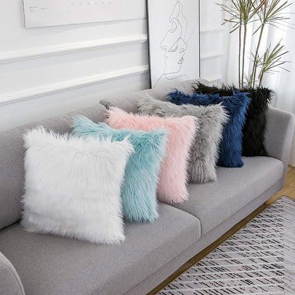 Decorative White Fluffy Pillow Covers New Luxury Series Merino Style Faux Fur Throw Pillow Covers Fuzzy Cushion Cover 20x20 Inch