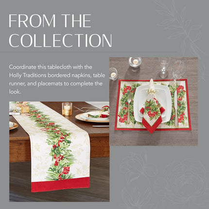 Elrene Home Fashions Holly Traditions Fabric Tablecloth, 60" x 84" Oval