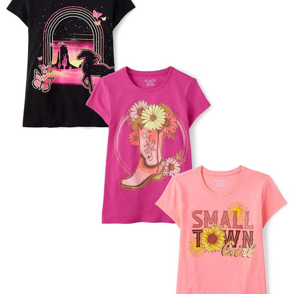 The Children's Place Boys' Gamer Short Sleeve Graphic T-Shirts,multipacks, Hello Pool/Chillin/Cat Cupcake, X-Small