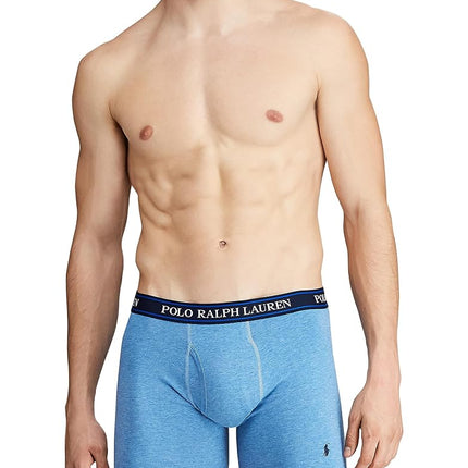 POLO RALPH LAUREN Men's Stretch Classic Fit Boxer Briefs, Trunks & Long Leg Available, 3-Pack, Pale Royal Heather/Monroe Blue Heather/Blue Saturn, L