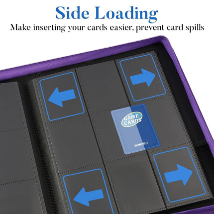 Fabmaker 9 Pocket Zipper Card Binder - 360 Pockets, Premium PU Side Loading Folders for Trading, Game, Sports Cards - Book Album for MTC, TCG (Purple)