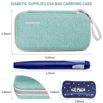 Suzamed Insulin Cooler Travel Case, EVA Insulation Travel Medicine Kit with 2 Ice Packs for Diabetes Care, Insulin Pen and Other Diabetic Supplies, Green