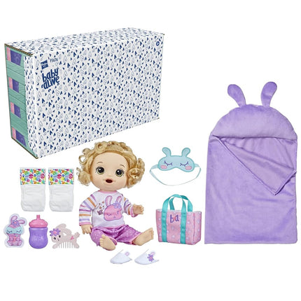 Baby Alive Bunny Sleepover Baby Doll, Bedtime-Themed 12-Inch Dolls, Sleeping Bag & Bunny-Themed Doll Accessories, Toys for 3 Year Old Girls and Boys and Up, Blonde Hair (Amazon Exclusive)