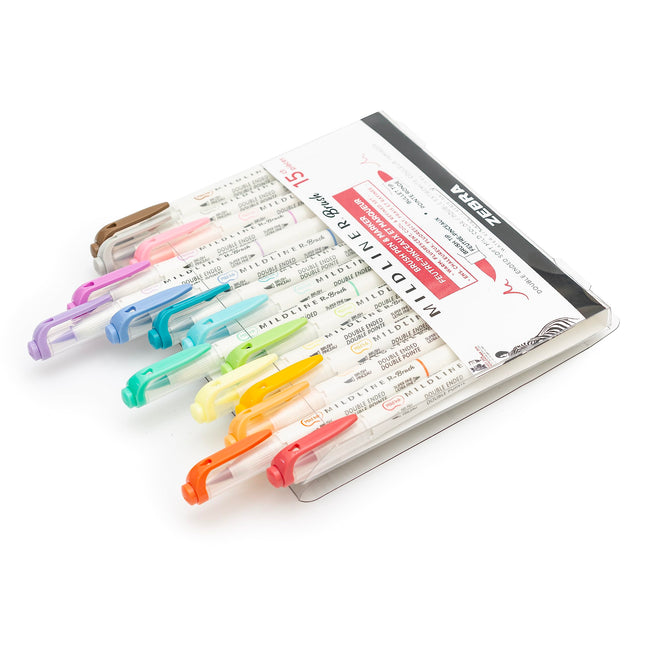 Zebra Pen Dual Tip Highlighter Pens, Pastel Highlighters Pens For Adults, Broad & Fine Tip Markers & Highlighters For Convenience, Double Ended Mildliner Highlighters, 15 Pk - Assorted Colours