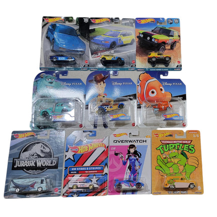 Hot Wheels Variety Bundle - 10 Random Special Vehicles | Pop Culture, Premium, Character, Entertainment Designs | Die Cast Cars in Scale 1:64 - Mattel from 3 Years