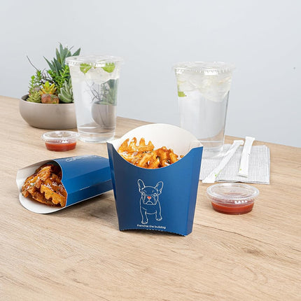 Bio Tek 4.5 x 3.2 x 3.9 Inch French Fry Cup, 100 Disposable Snack Cups - Stackable, Sustainable, Frenchie Paper 3 Ounce Fry Holder, for Fries, Onion Rings, Popcorn, or Cookies - Restaurantware