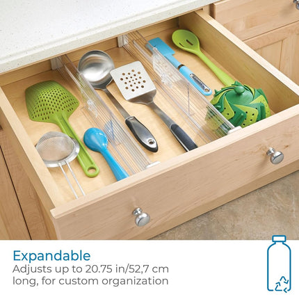 iDesign Linus Drawer Dividers, Plastic Drawer Separators in a Set of 2, Deep Drawer Organiser System, Clear