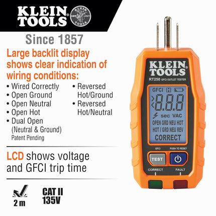 Klein Tools RT250KIT Non-Contact Voltage Tester and GFCI Receptacle Tester with LCD and Flashlight, Voltage Electrical Test Kit