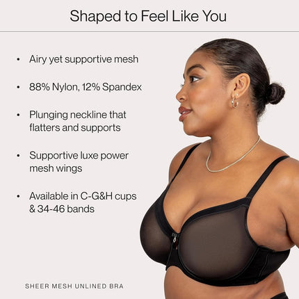 Curvy Couture Women's Sheer Mesh Full Coverage Unlined Underwire Bra, Chocolate, 42E